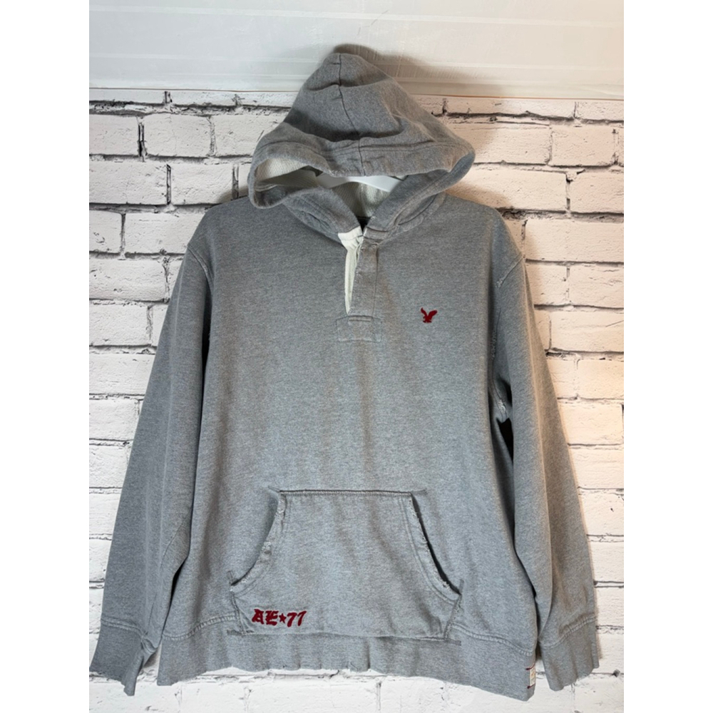 Men's American Eagle 2000s Y2K Gray Hoodie size XL Embroidered Vintage